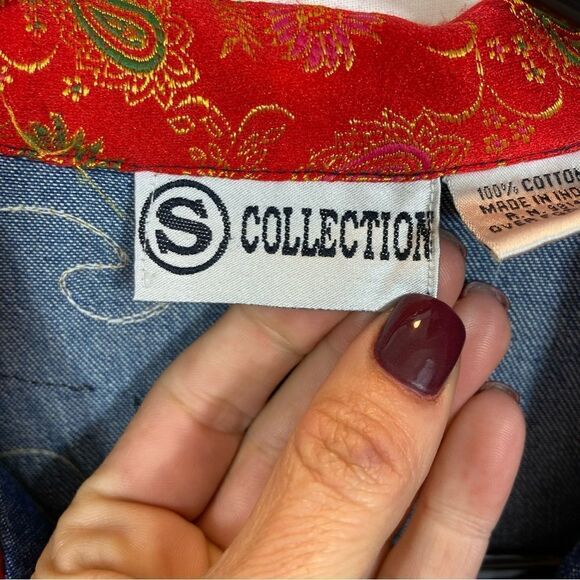 Vintage 80’s S Collection Denim‎ Patchwork Embroidered Jacket Size Medium - Picture 4 of 14